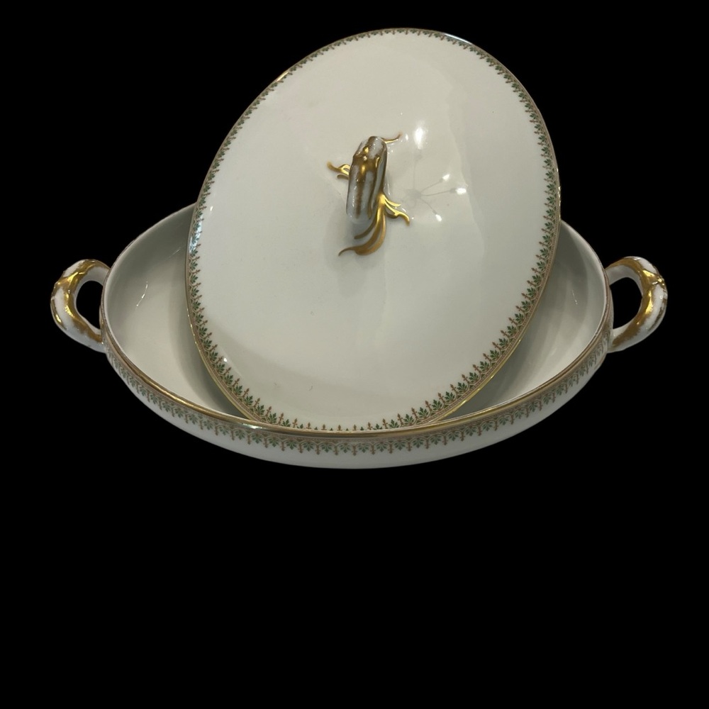 Limoges France Elegant White and Gold Lidded Serving Dish Fine China
